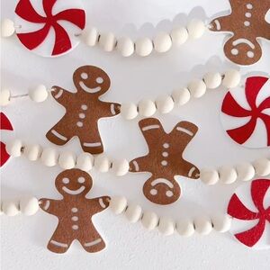 Classic Wooden Bead and Felt Gingerbread & Candy Garland